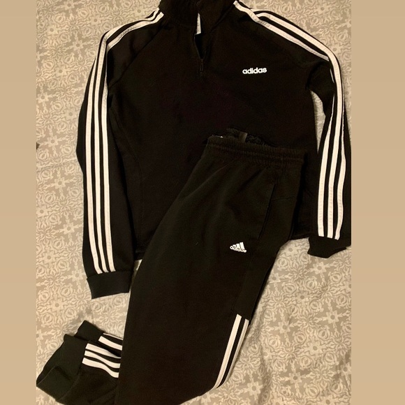 adidas Pants - Adidas fleece three stripe pant black fleece set
